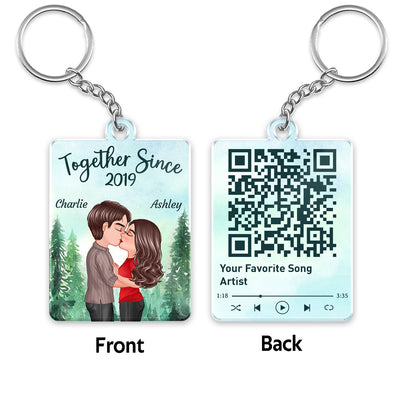Forest Landscape Doll Couple Kissing Favorite Song Scannable QR Code Personalized Acrylic Keychain