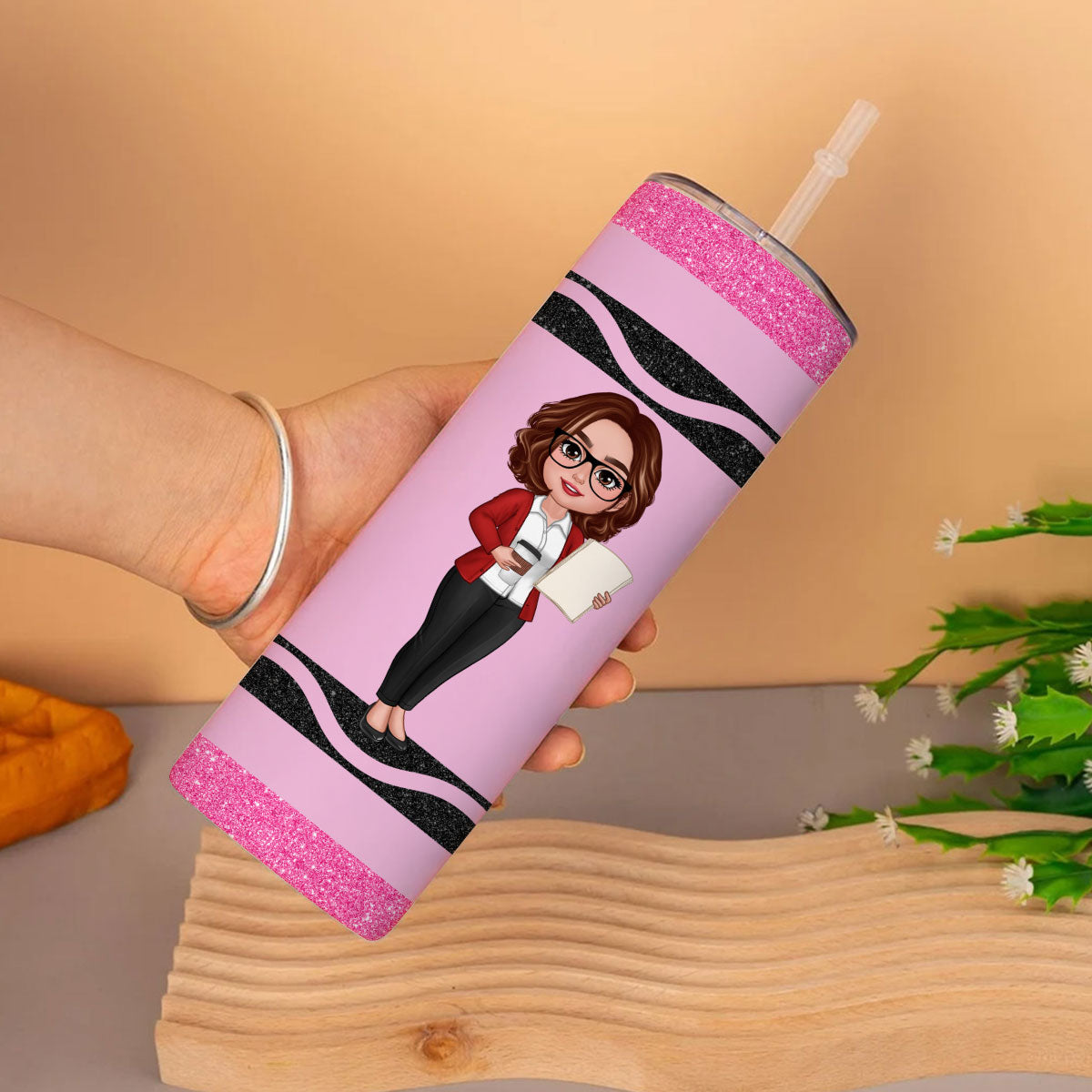 Teacher Custom Name Appreciation Gift Crayon Inspired Personalized Skinny Tumbler