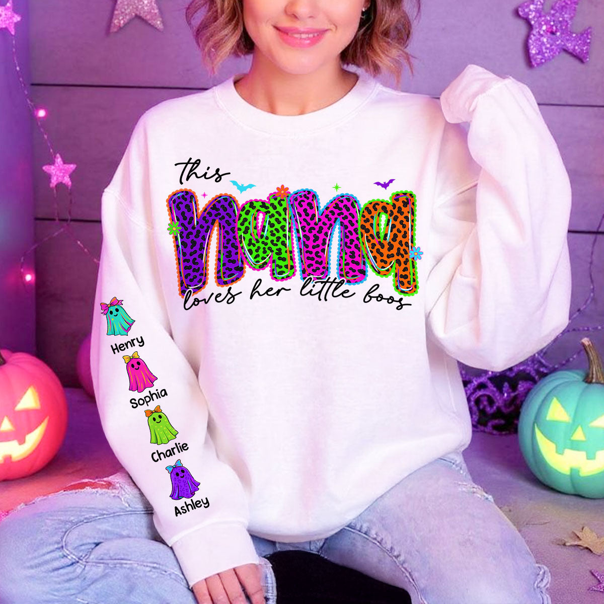 This Mama Loves Her Little Boo Personalized Halloween Sweatshirt, Fall Sweatshirt for Mom Grandma
