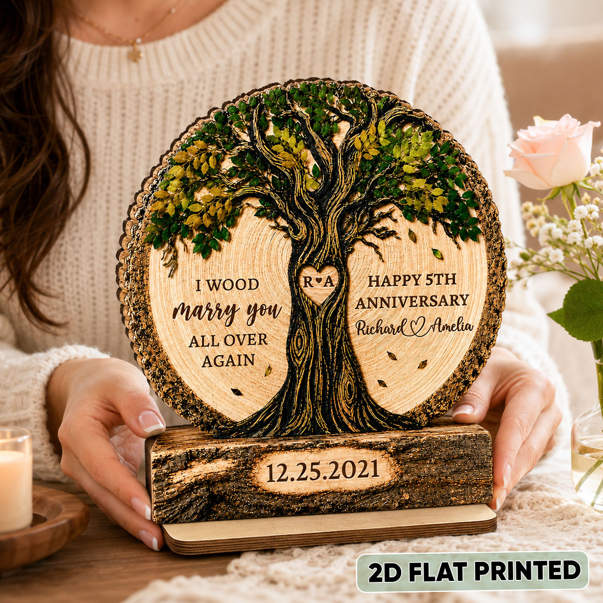 Couple Tree I Wood Marry You - Personalized 2-Layered Wooden Plaque - Gift For Couple