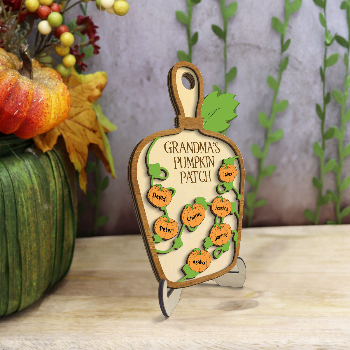Grandma Pumpkin Patch Cutting Board Personalized 2-Layer Wooden Plaque, Fall Season Decor