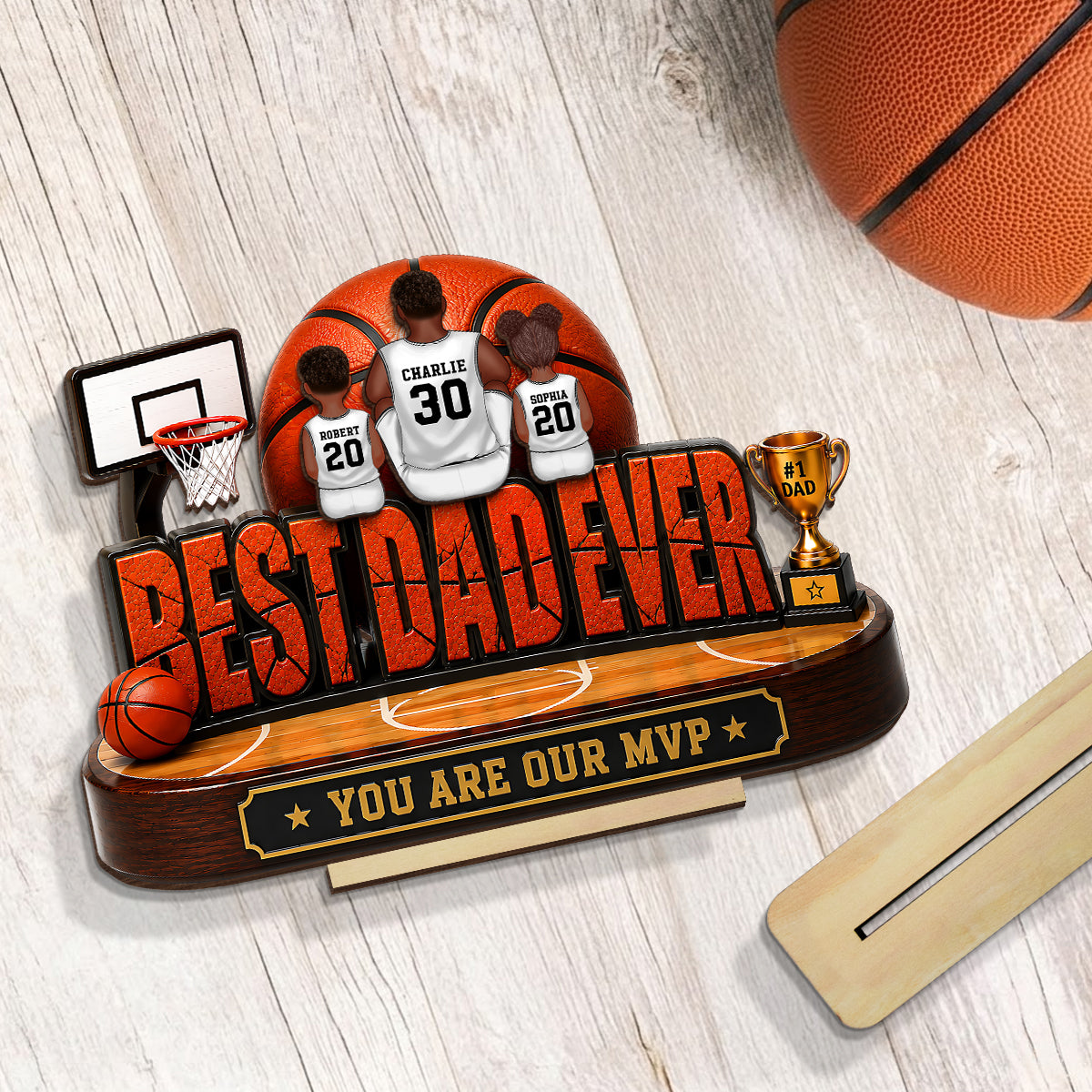 Best Dad Ever Basket Dad & Kids - Personalized 2-Layered Wooden Plaque - Father's Day Gift For Dad, Husband
