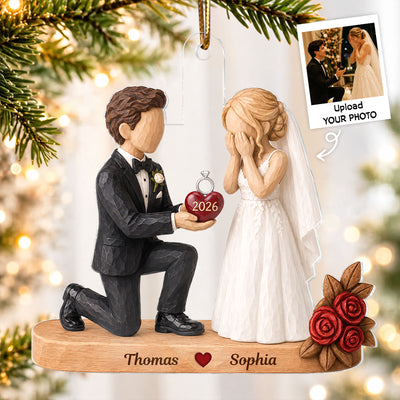 Couple Marriage Proposal Custom Photo - Personalized Acrylic Ornament - Christmas Gift For Couple