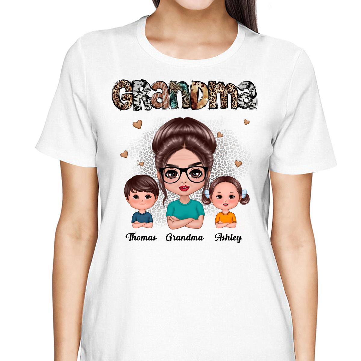 Animal Patterns Grandma With Grandkids Personalized Shirt