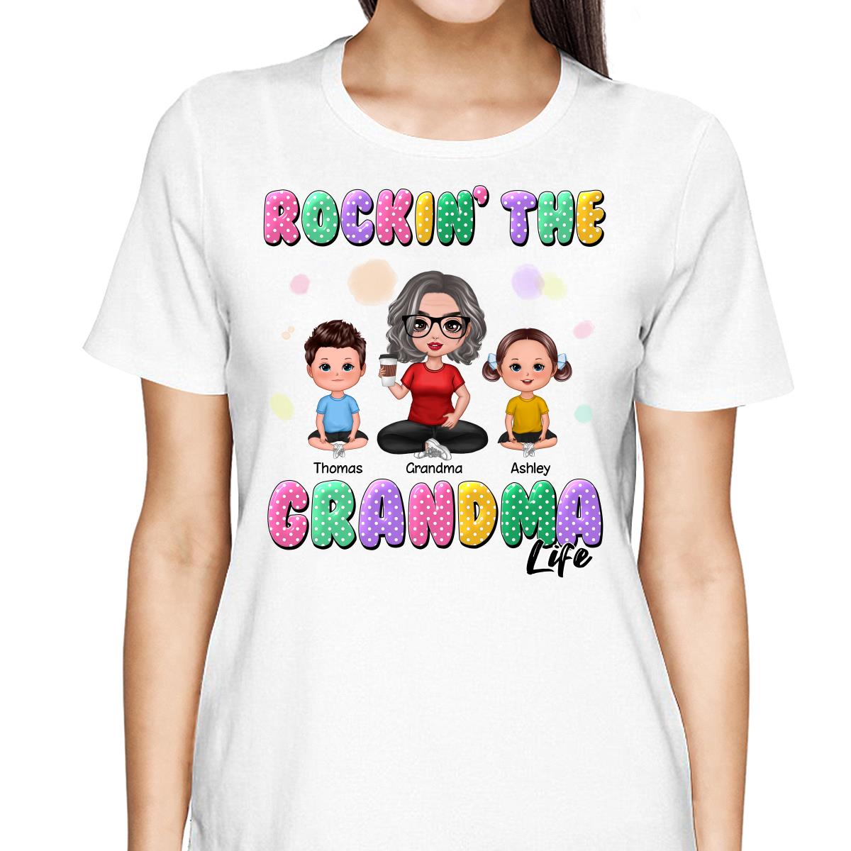 Rockin‘ Grandma Life Colorful Polka Dot Personalized Shirt