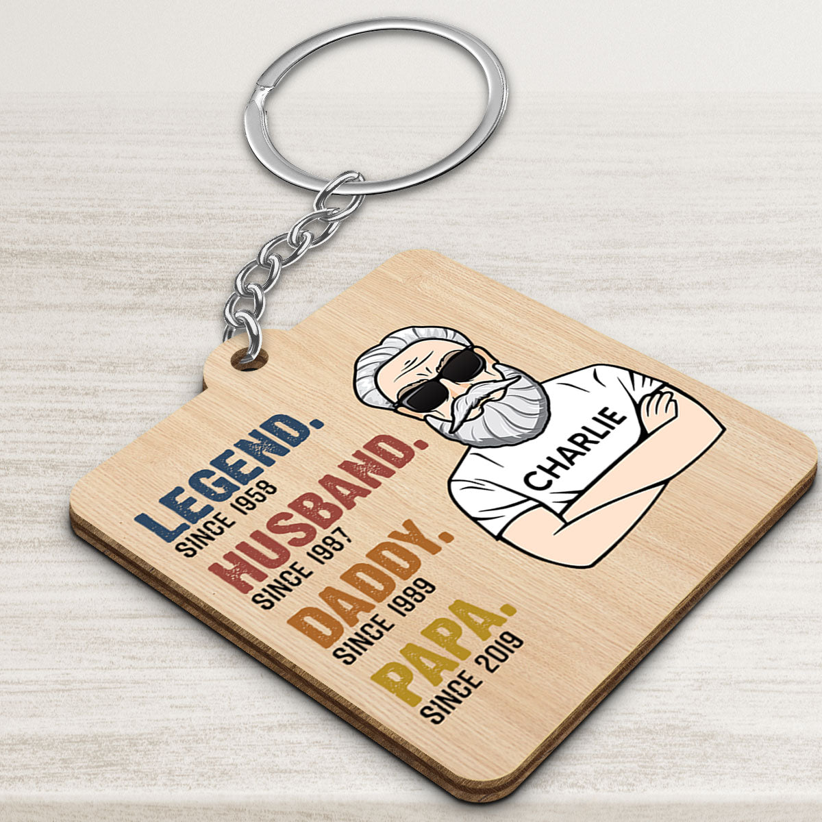 The Legend Grandpa Old Man Personalized Wooden Keychain