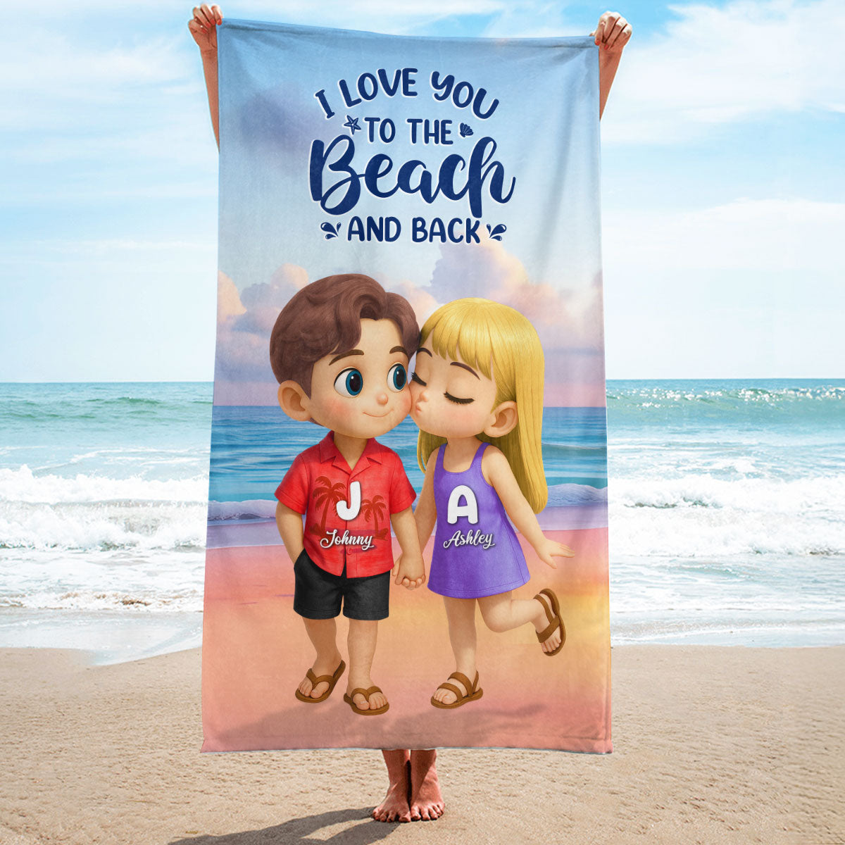 I Love You to the Beach and Back Personalized Beach Towel, Couple Summer Trip Towel