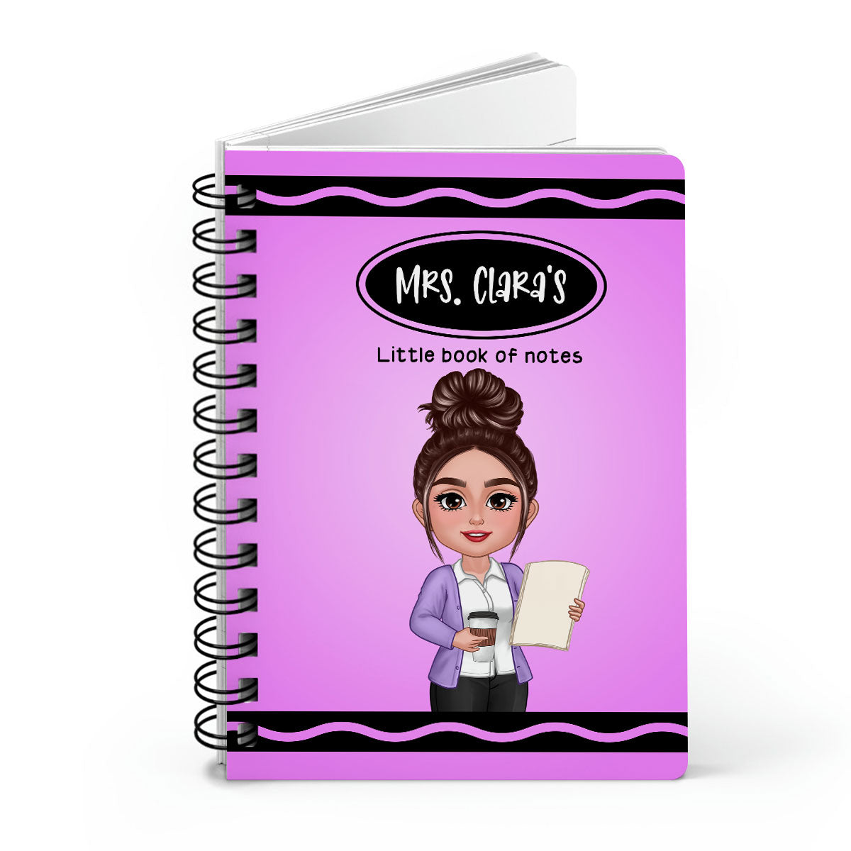Crayon Themed Teacher Name Personalized Spiral Notebook Journal, Back To School Stationery