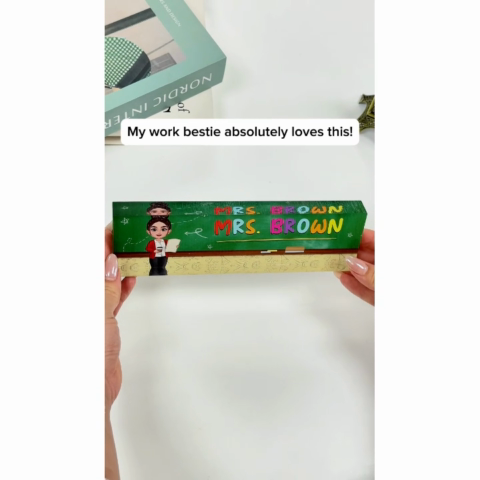 Teacher Green Board Pattern Personalized Acrylic Desk Name Plate, Back To School Gift For Teacher