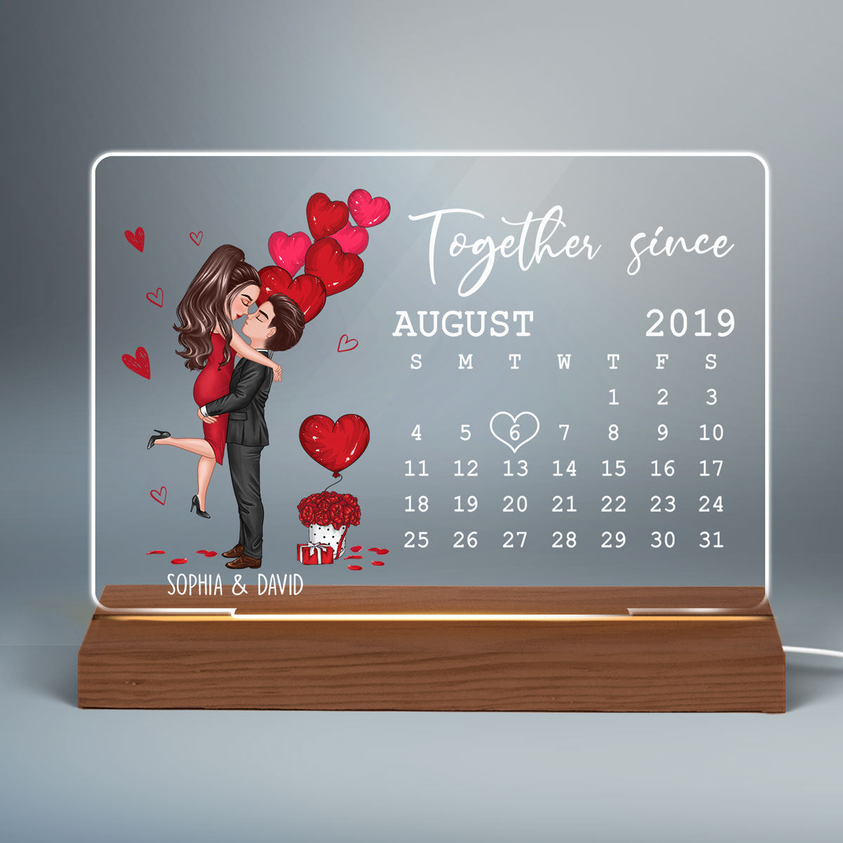 Be Mine Doll Couple Kissing Calendar Personalized Custom Shape LED Night Light