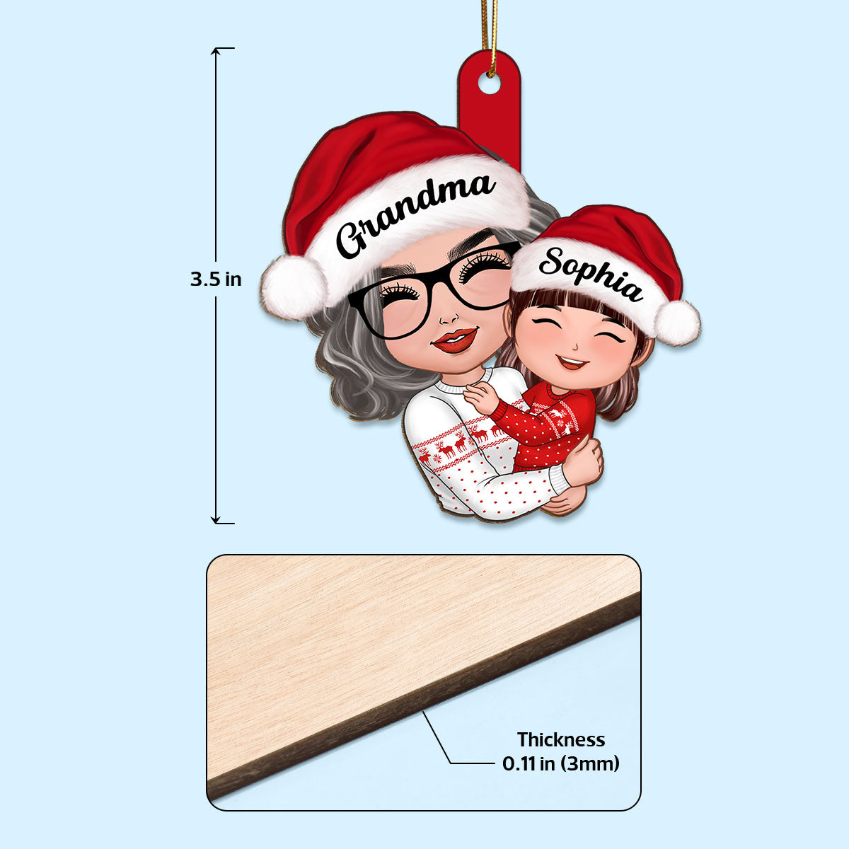 Doll Grandma Hugging Kid Christmas Gift For Granddaughter Grandson Personalized Wooden Ornament