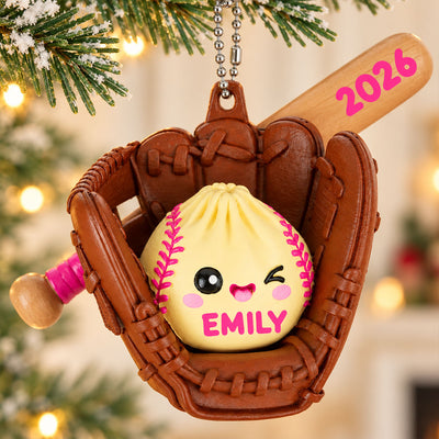 Custom Baseball Softball Cute Dumpling - Personalized 3D Baseball Figurine Ornament - Christmas Gift for Daughter, Son, Grandkids