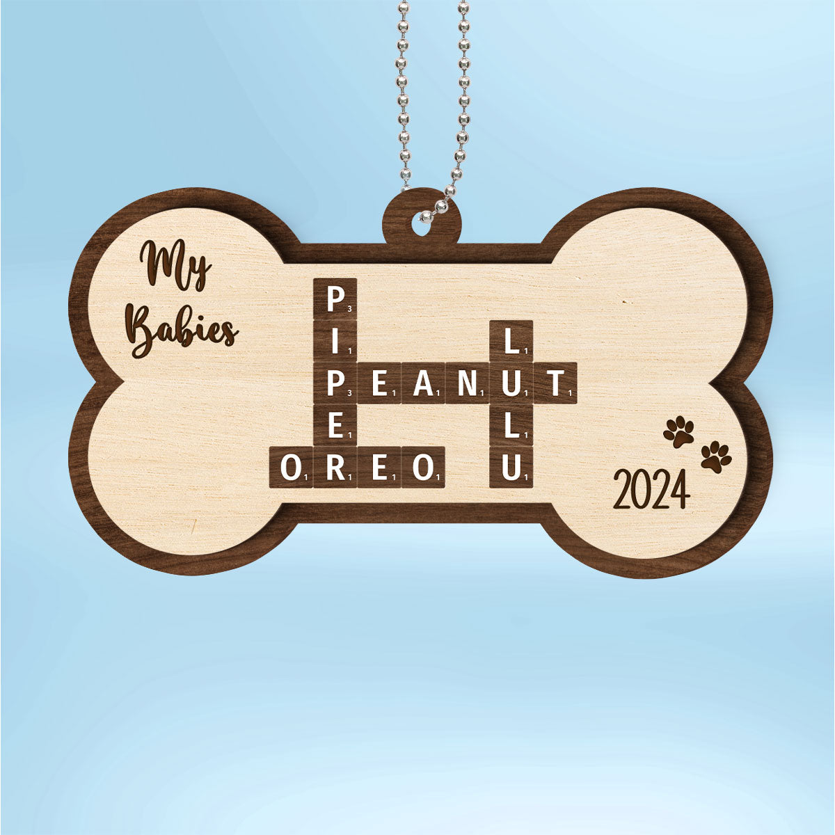 Dogs Names Crossword Puzzle Art Bond Shape Personalized 2-Layer Wooden Ornament