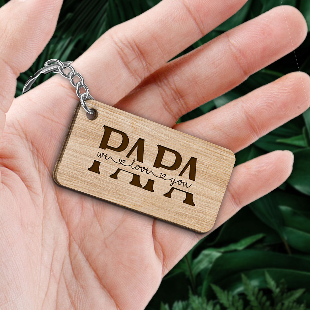 Best Papa Ever Back View Man Kids Dog Cat Personalized Wooden Keychain