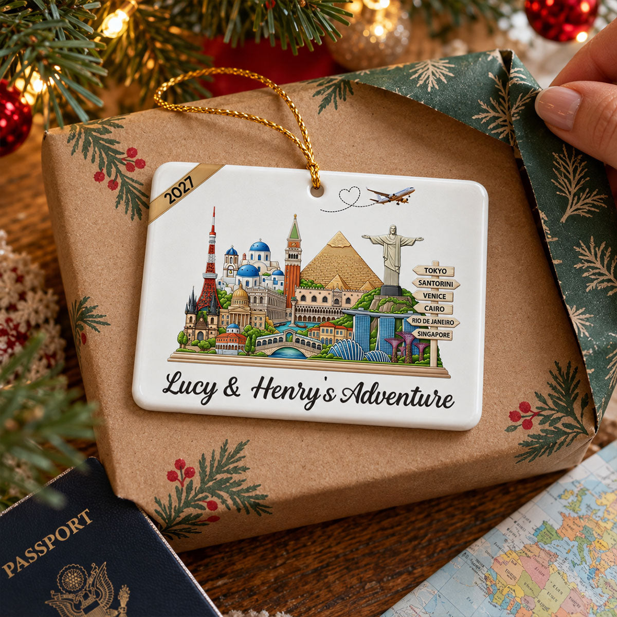 Travel Destinations The Places You've Been Landmarks - Personalized Ceramic Ornament - Traveling Destination Keepsake, Christmas Gift For Traveling Lovers