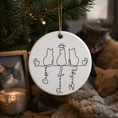 Cats Ornament - Personalized Ceramic Ornament - Cat Lover Gift, Pet Memorial Ornament, Cat Family Keepsake