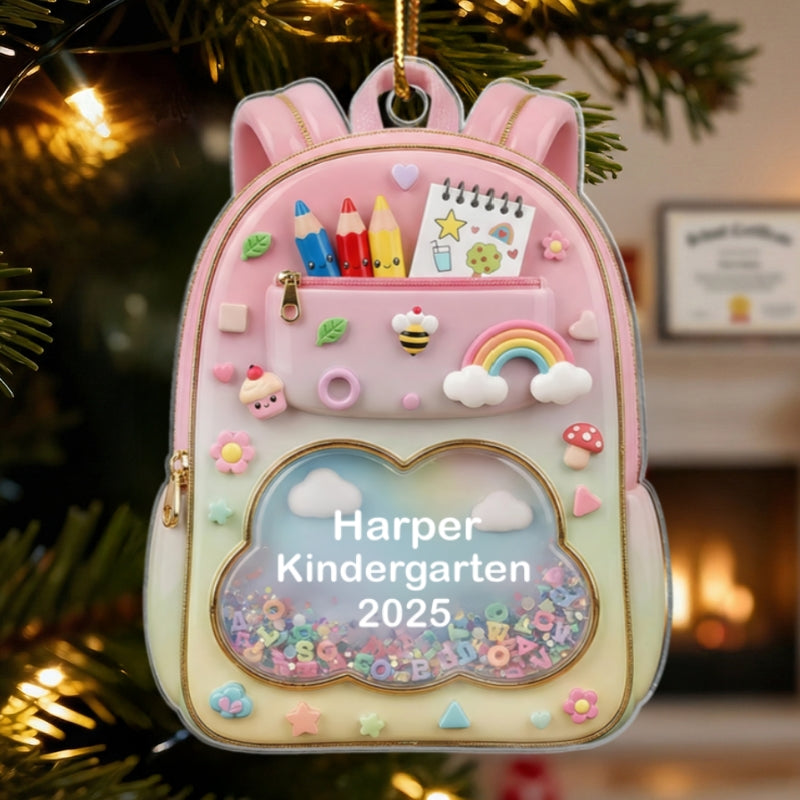 3D Effect Kid School Backpack - Personalized Acrylic Ornament - School Year Milestone For Kids