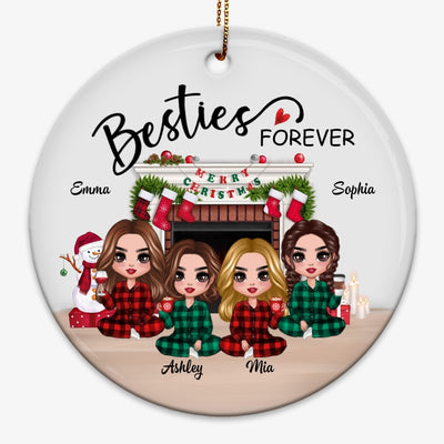 Christmas Doll Besties Sisters Sitting At Fireplace Personalized Circle Ornament