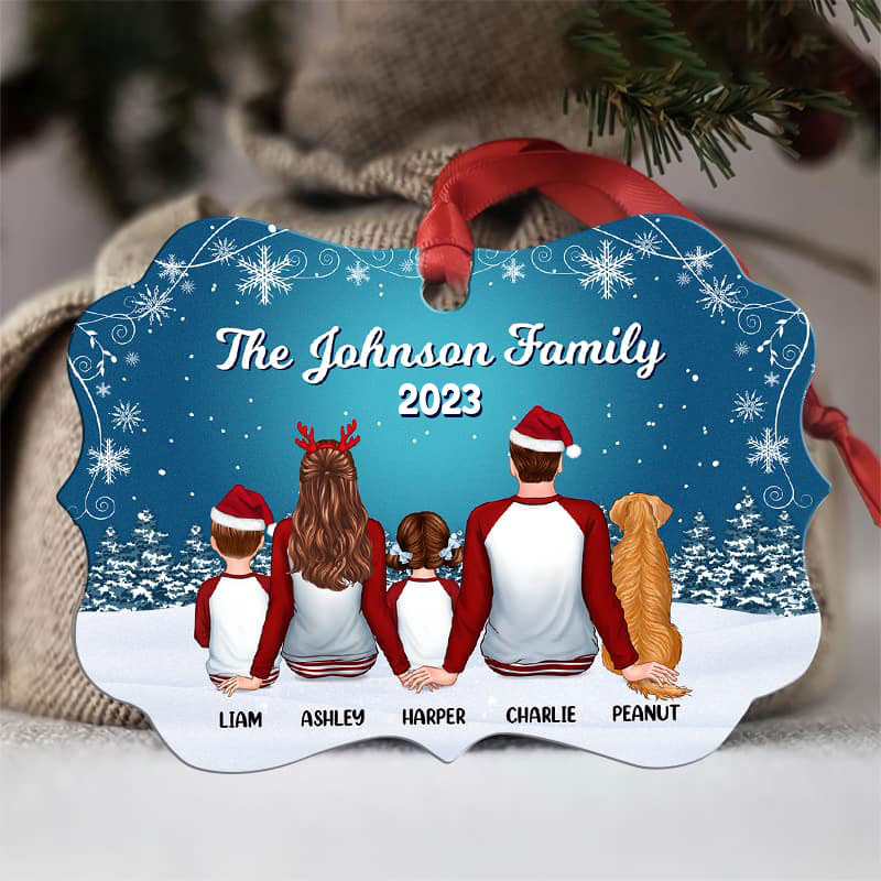 Pajamas Family In Snow Night Personalized Christmas Ornament
