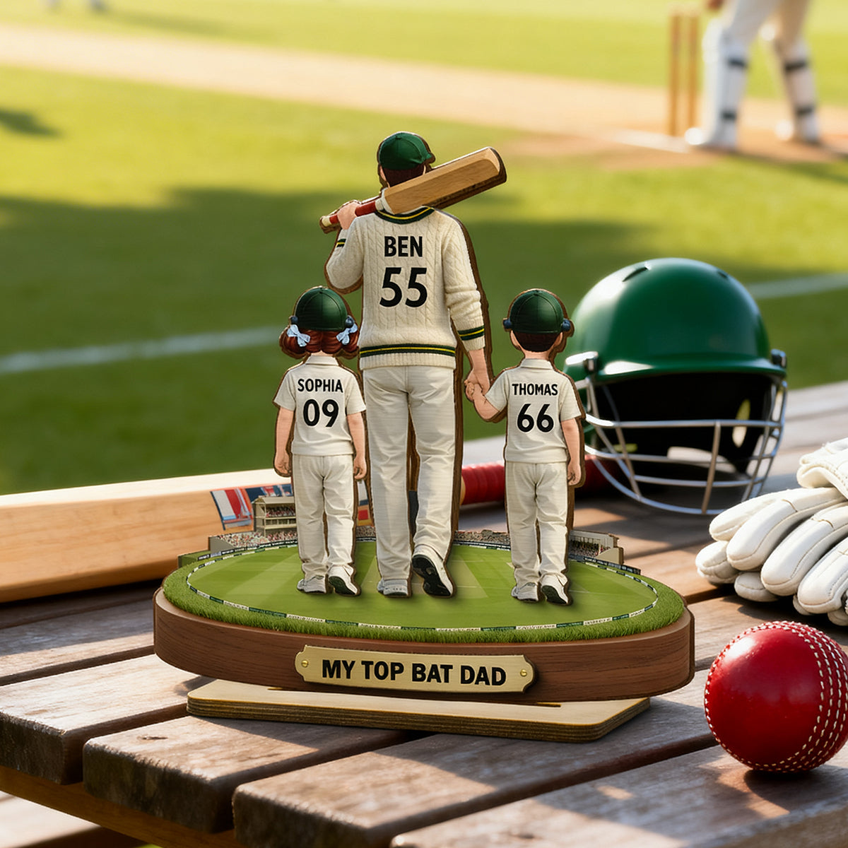 My Top Bat Dad Cricket - Personalised 2-Layered Wooden Plaque - UK Father's Day Gift, Heartfelt Gift For Dad