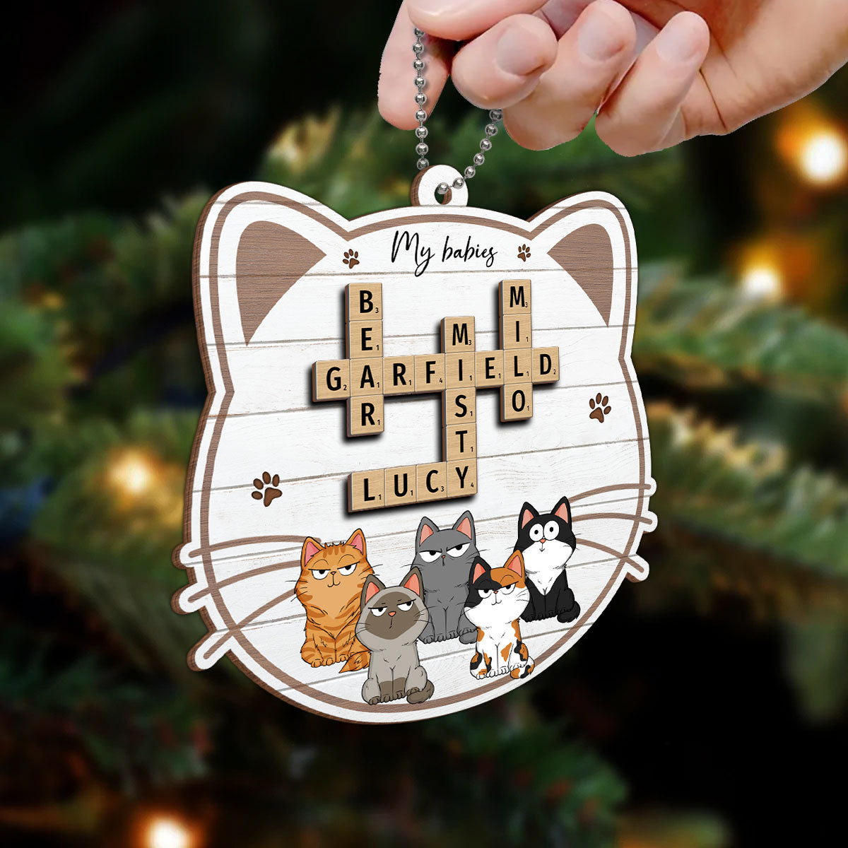 My Babies Cats Crossword Puzzle Art Personalized 2-Layer Wooden Ornament