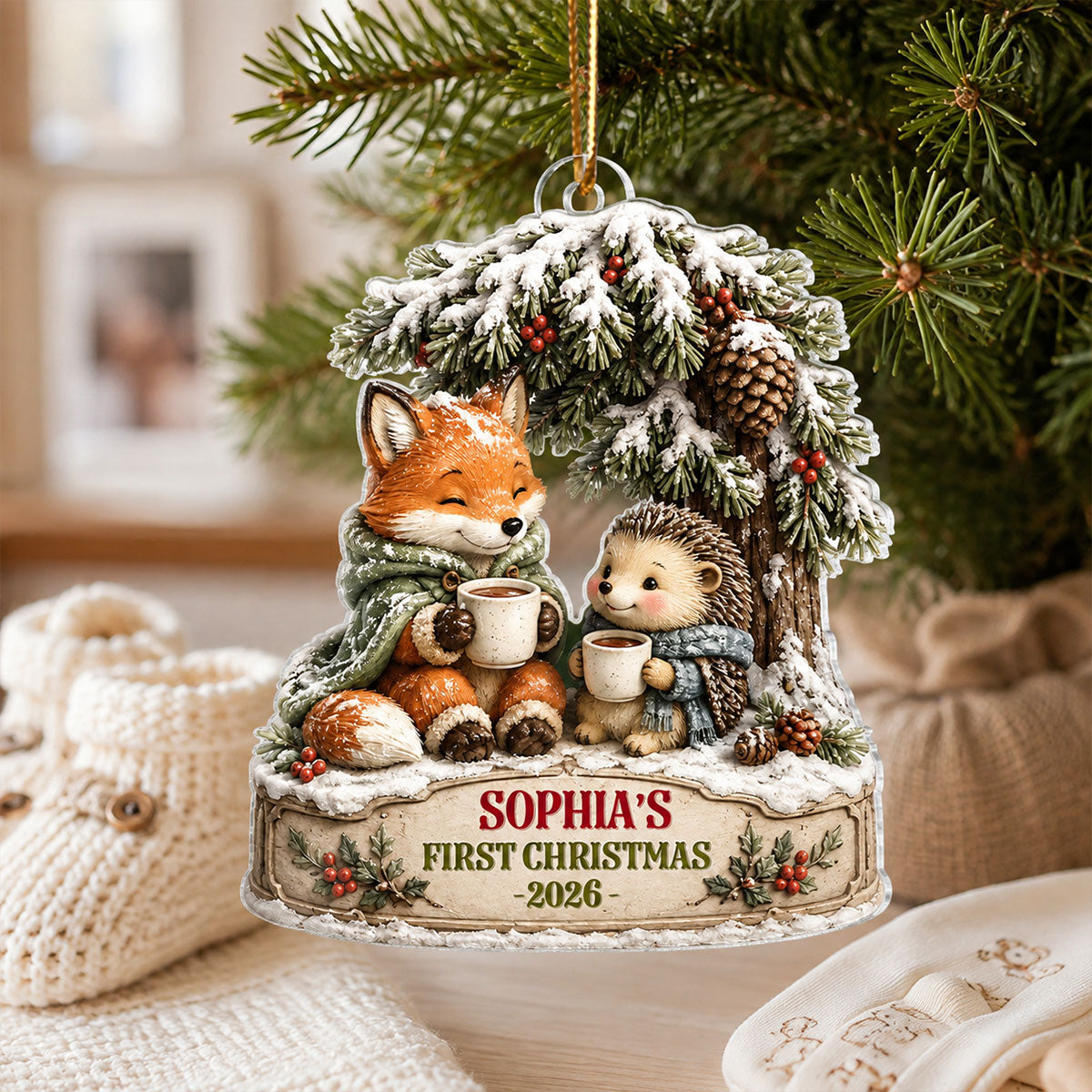 Winter Woodland Baby's First Christmas - Personalized Acrylic Ornament - Christmas Gift for New Mom, New Dad, Newborn