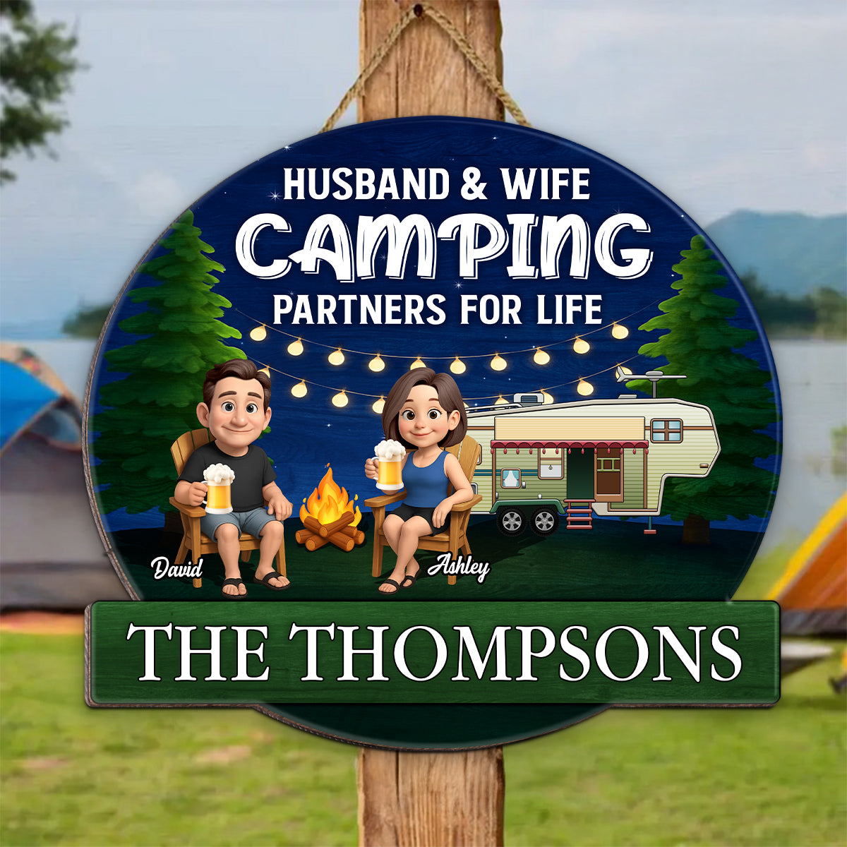 Husband and Wife Camping Partners for Life Personalized Wood Sign, Anniversary, Vacation, Funny Gift For Campers