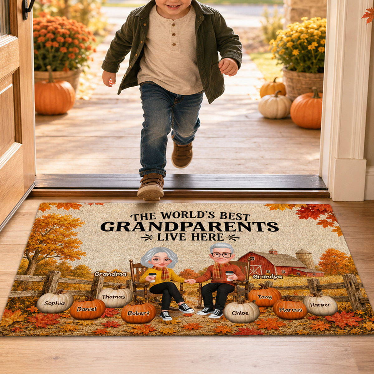 Trending Fall Season Cozy Warm Farmhouse Style - Personalized Doormat - Fall Decor For Grandparents