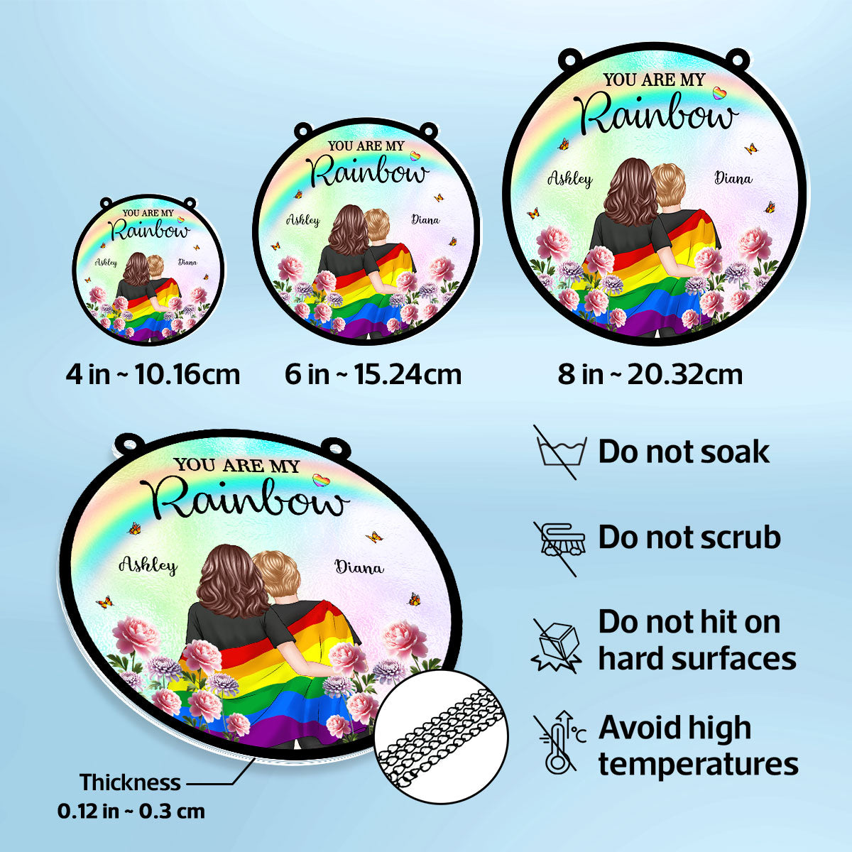 Pride Month LGBT Couple Birth Month Flowers Personalized Suncatcher, Gift For Couple