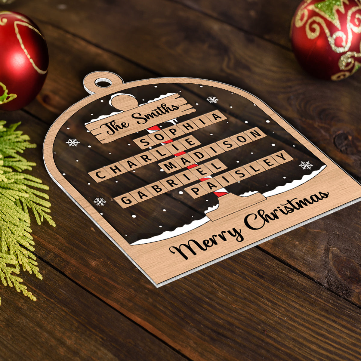 Christmas Crossword Puzzle Art North Pole Family Name Personalize Acrylic Ornament, Christmas Gift For Family Members