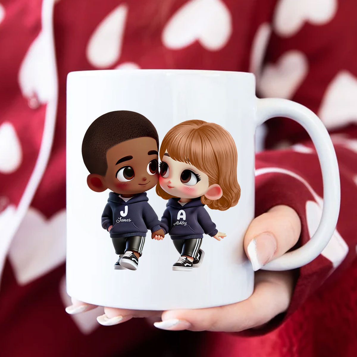 3D Effect Cute Cartoon Couple Holding Hands Personalized Mug, Anniversary &  Gift for him, Gift for her