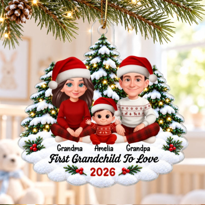 First Grandchild To Love Snowy Christmas Trees - Personalized Acrylic Ornament - Christmas Gift For Grandparents, First-Time Grandparents