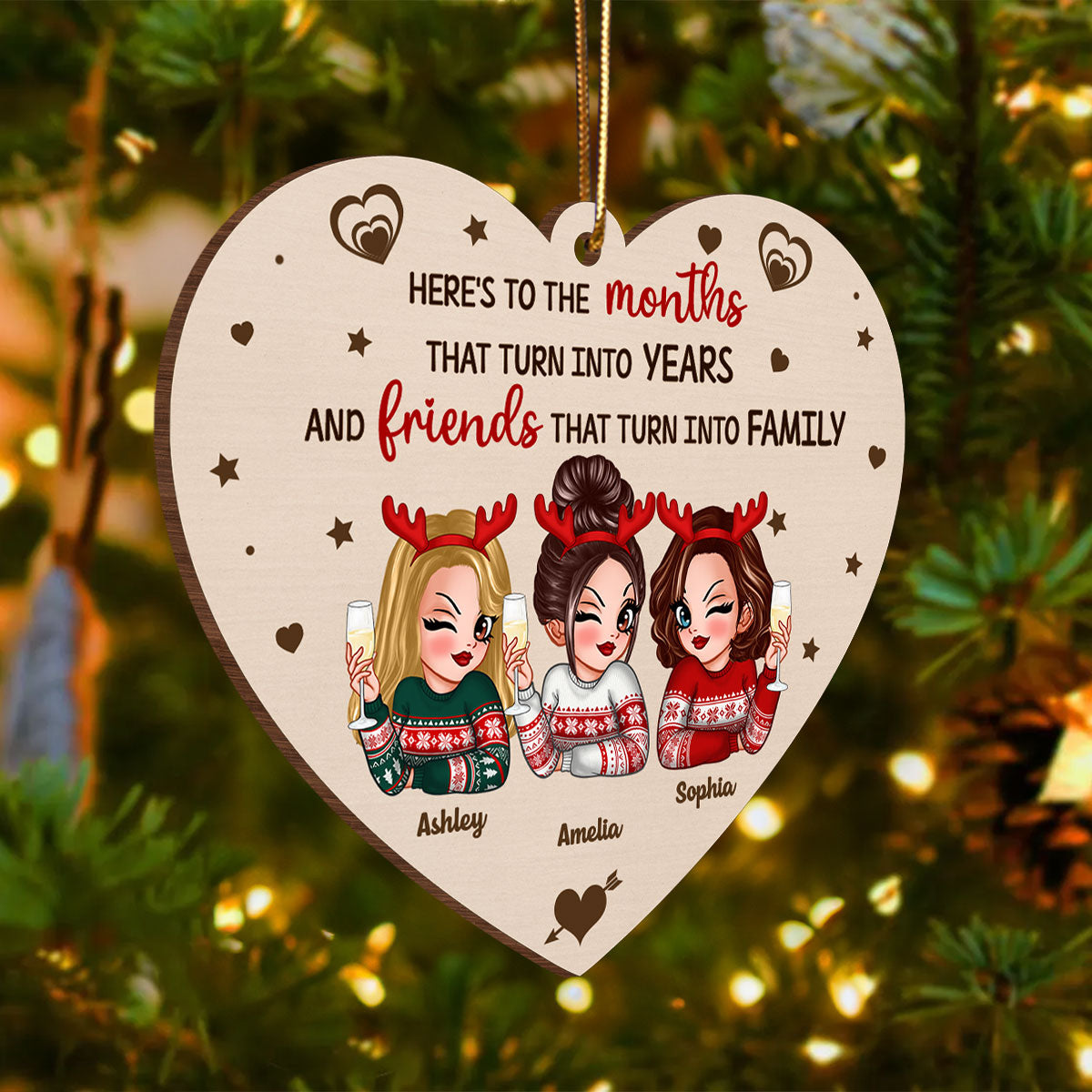 Friends That Turn Into Family Personalized Wooden Ornament, Christmas Gift For Best Friends