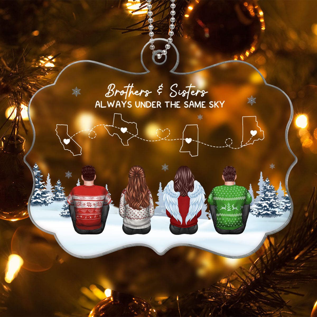 Brothers & Sisters Always Under The Same Sky, Long Distance Siblings Personalized Acrylic Ornament, Togetherness Christmas Gift