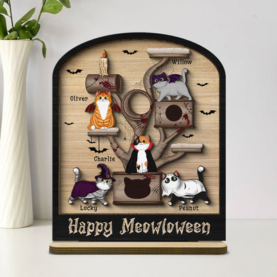Halloween Cat Tree Cat Lover Tier Tray Decor Personalized 2-Layer Standing Wooden Plaque