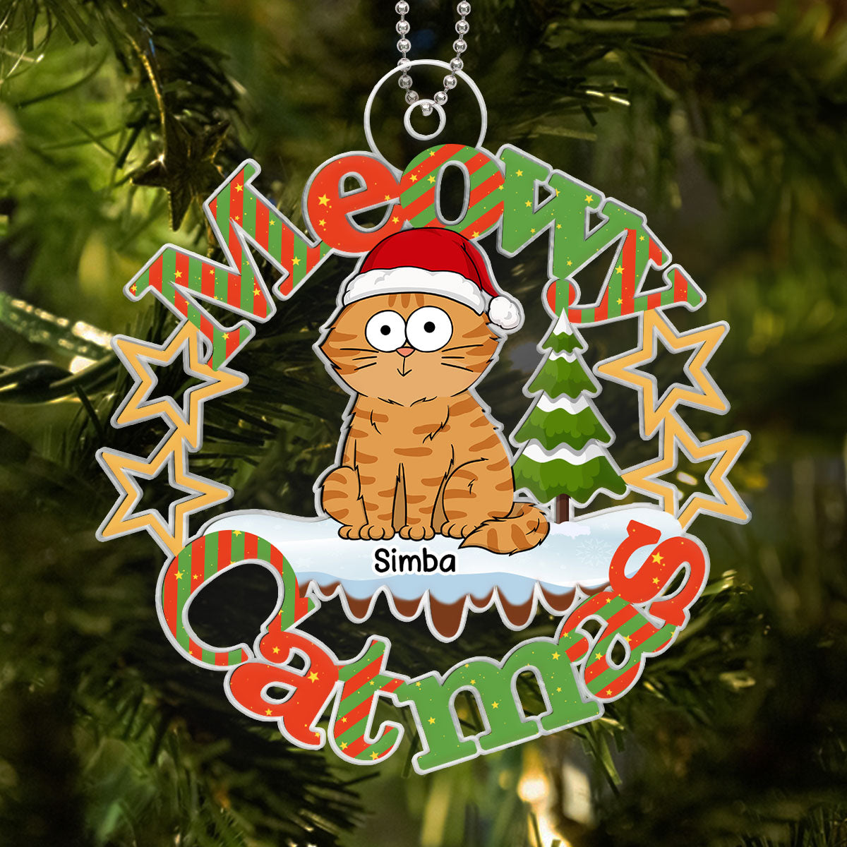 Meowy Catmas Funny Cat Personalized Acrylic Ornament