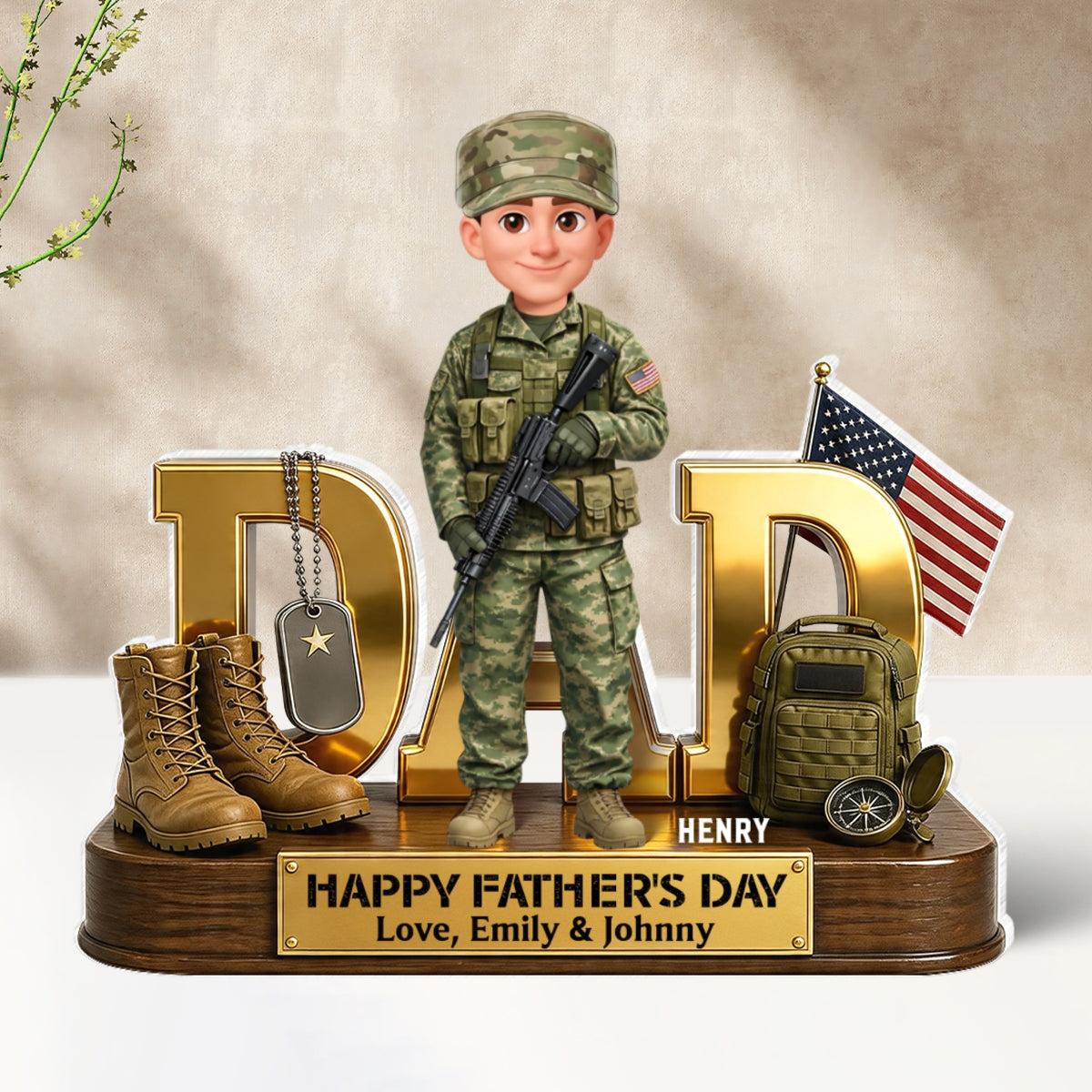 Proud American Army Military Hero Dad 2D Flat - Personalized Acrylic Block Plaque - Father's Day Gift For Dad