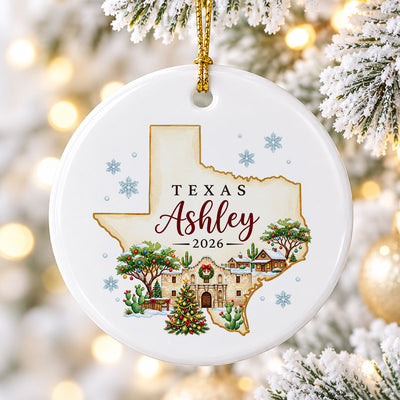 Custom Country State Location Map - Personalized Ceramic Ornament - Winter Village Travel Keepsake, Heritage Gift, Hometown Christmas Decor