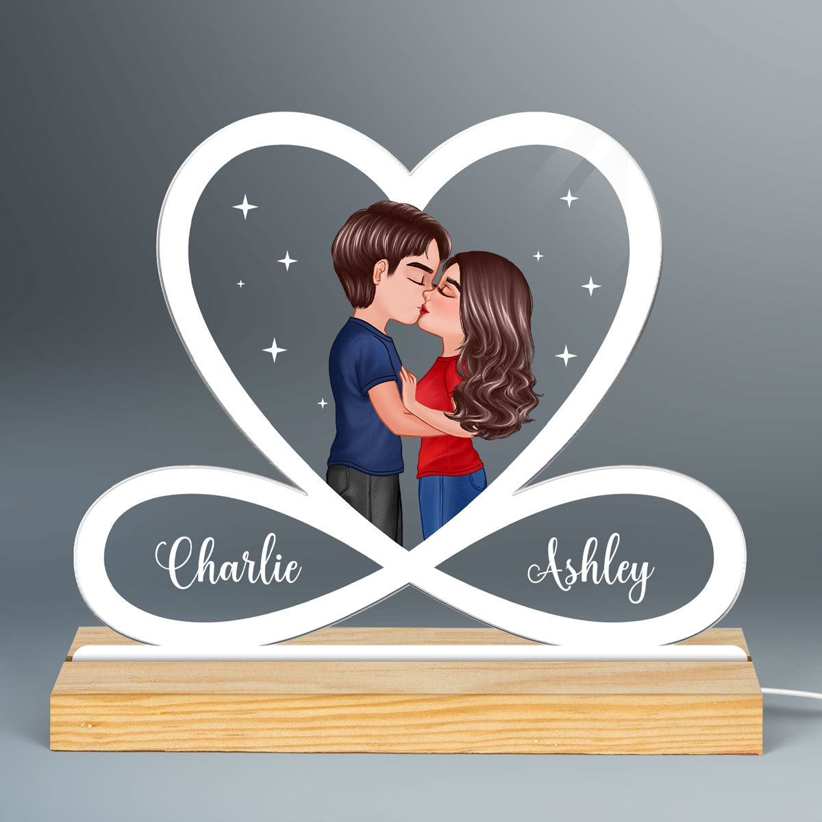 Infinity Heart Couple Kissing Personalized Custom Shape Acrylic Plaque With LED Night Light - Anniversary Gift For Couple - Gift For Him Gift For Her