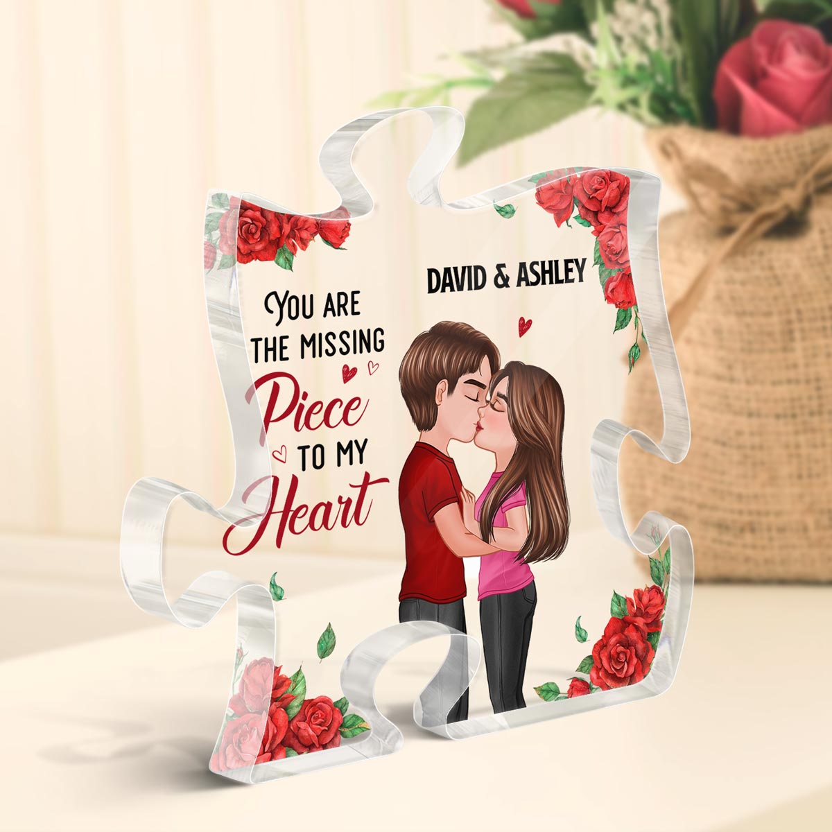 Rose You Are My Missing Piece Doll Couple Kissing Gift For Him For Her Personalized Puzzle Acrylic Plaque