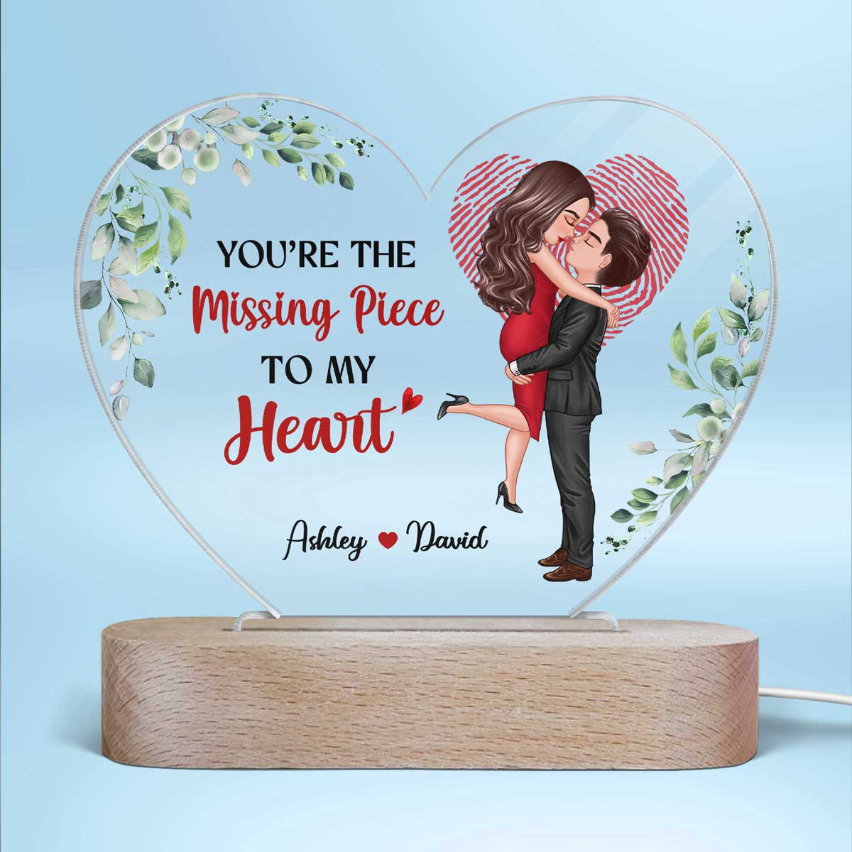 The Missing Piece Couple Heart Fingerprint Personalized Heart Acrylic LED Lamp Night Light
