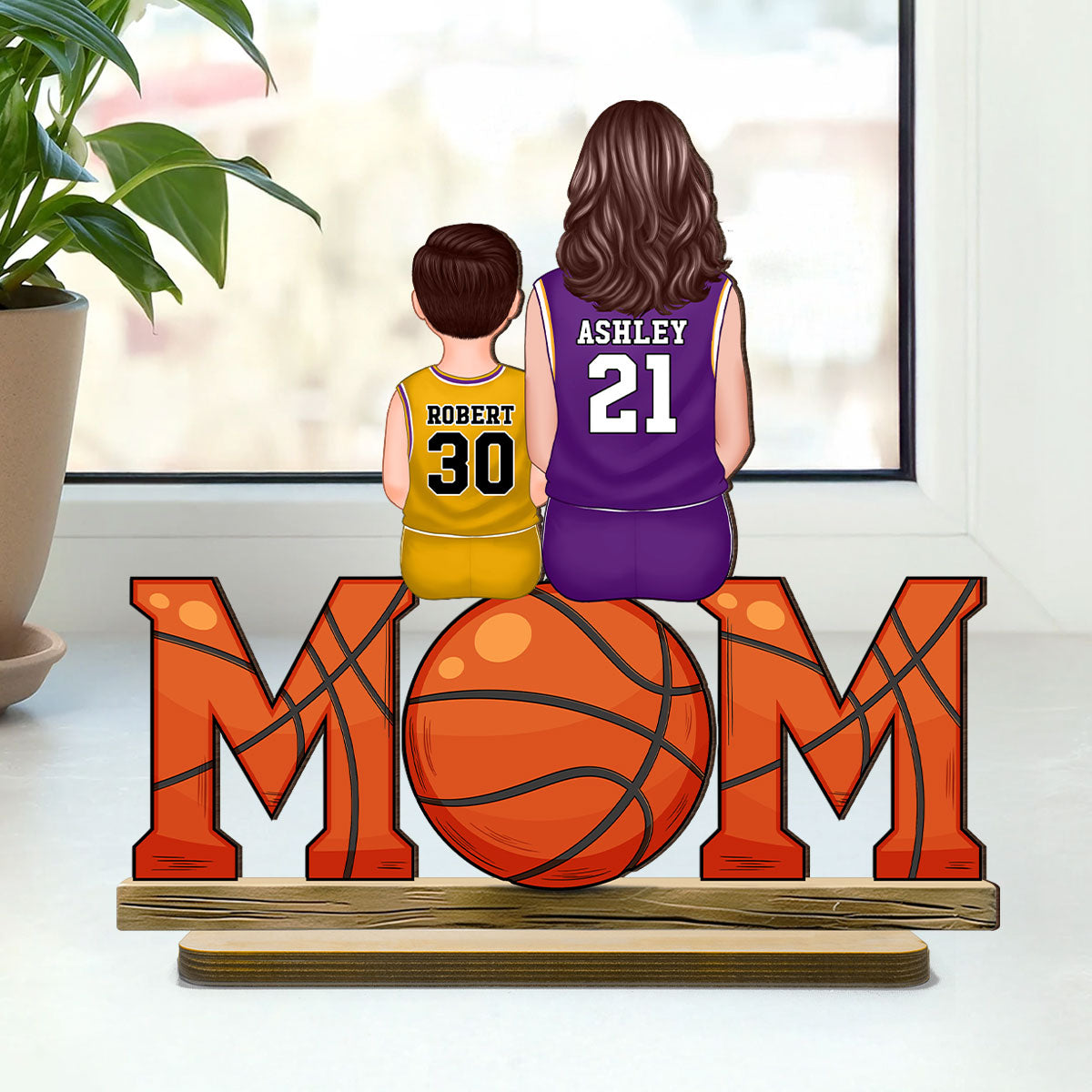 Basketball Mom And Kids - Personalized 2-Layered Wooden Plaque - Gift for Mom, Gift for Grandma, Gift for Wife