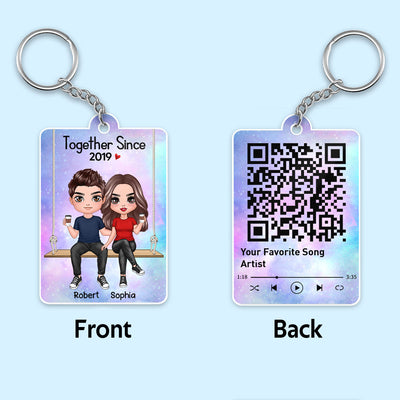 Doll Couple On Swing Together Since Favorite Song QR Code Personalized Acrylic Keychain