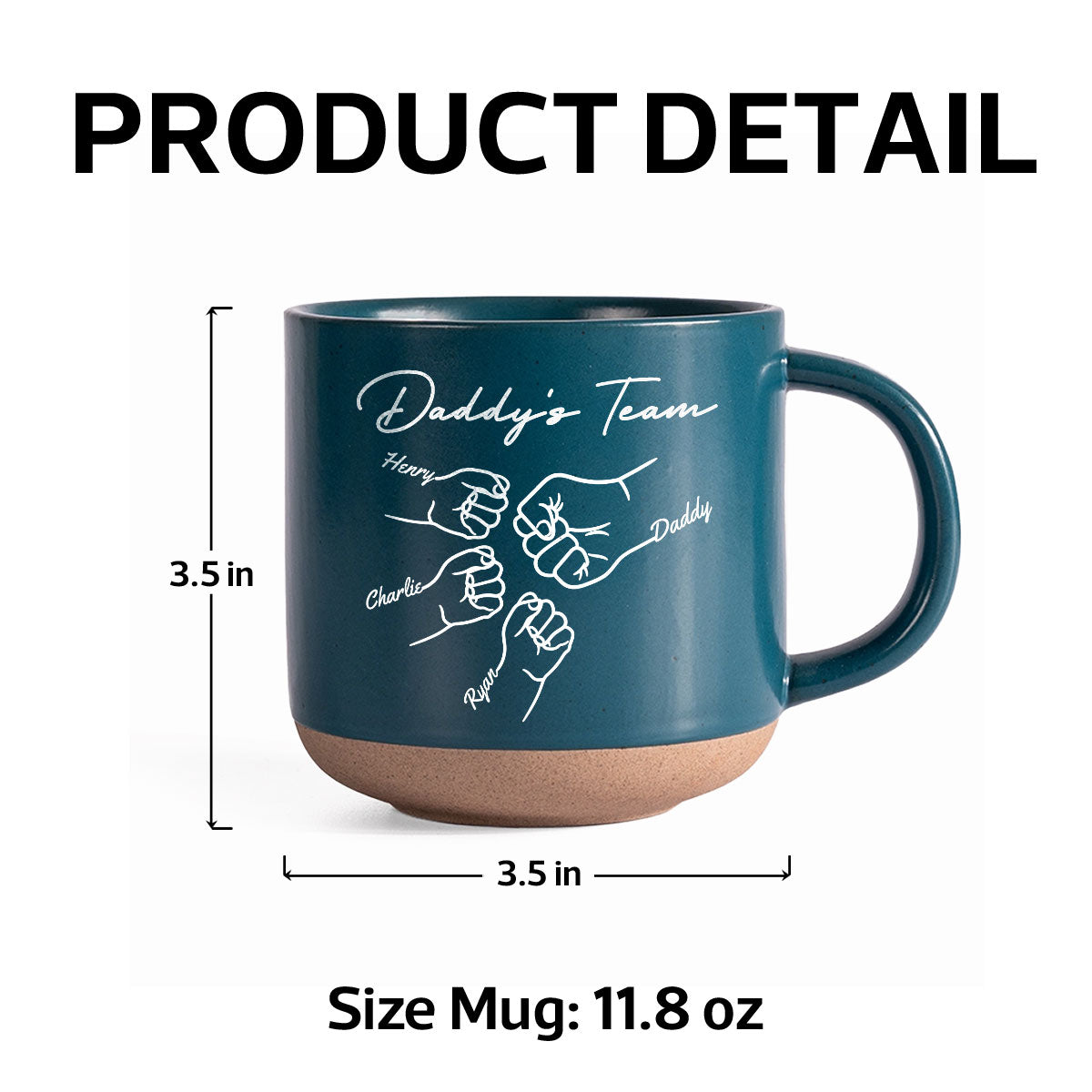 Daddy's Team Fist Bump - Personalized Pottery Mug - Gift For Dad