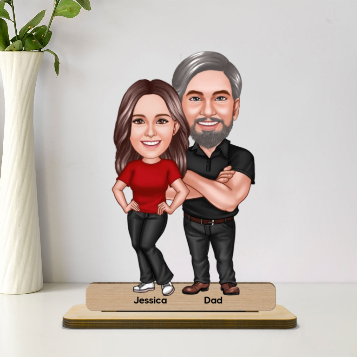Dad Grandpa Kids Caricature Personalized Standing Wooden Plaque