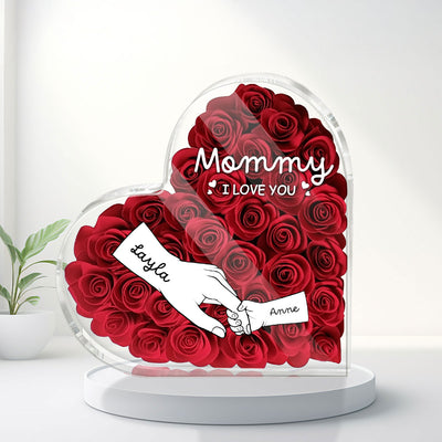 Grandma Mom Hands Roses Heart Personalized Acrylic Block, Mother's Day gift