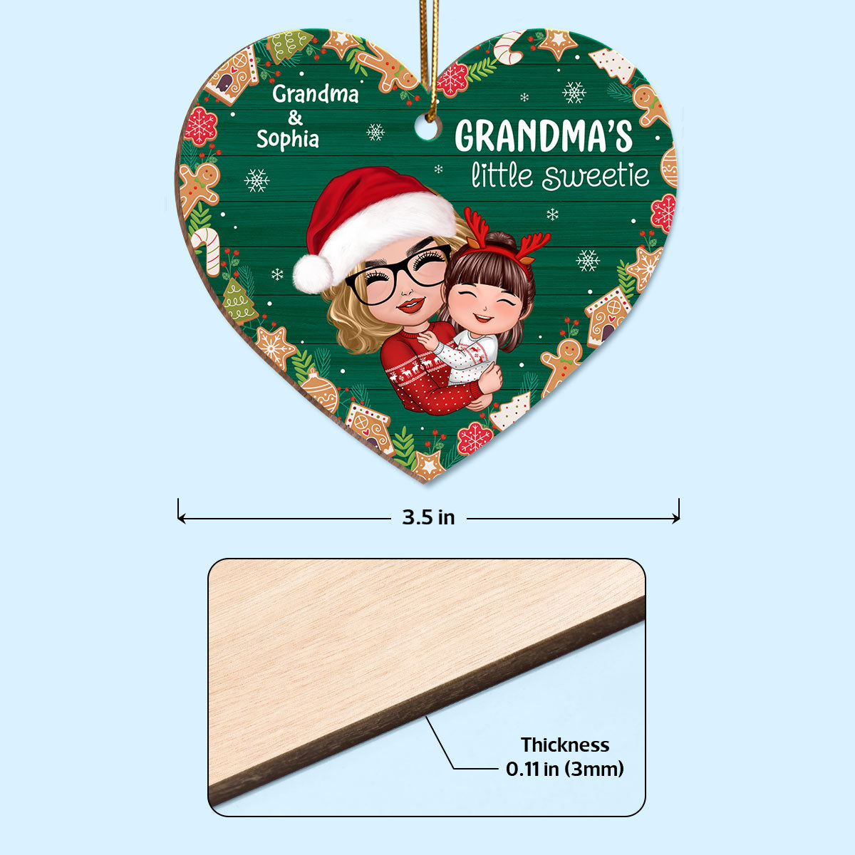 Grandma‘s Little Cookie Sweetie Gingerbread Doll Grandma Hugging Granddaughter Grandson Personalized Wooden Ornament