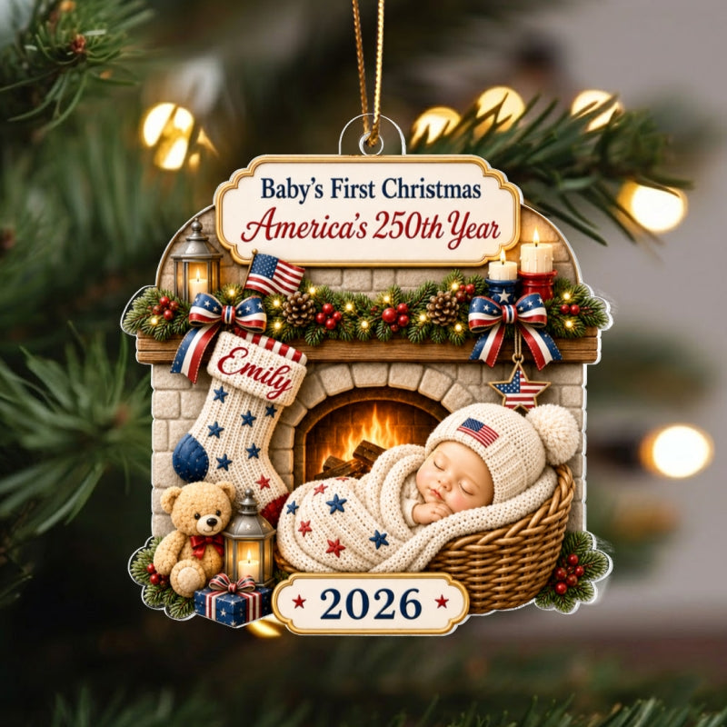 Baby 1st Christmas America 250th Anniversary - Personalized Acrylic Ornament - Newborn Keepsake, New Baby Gift