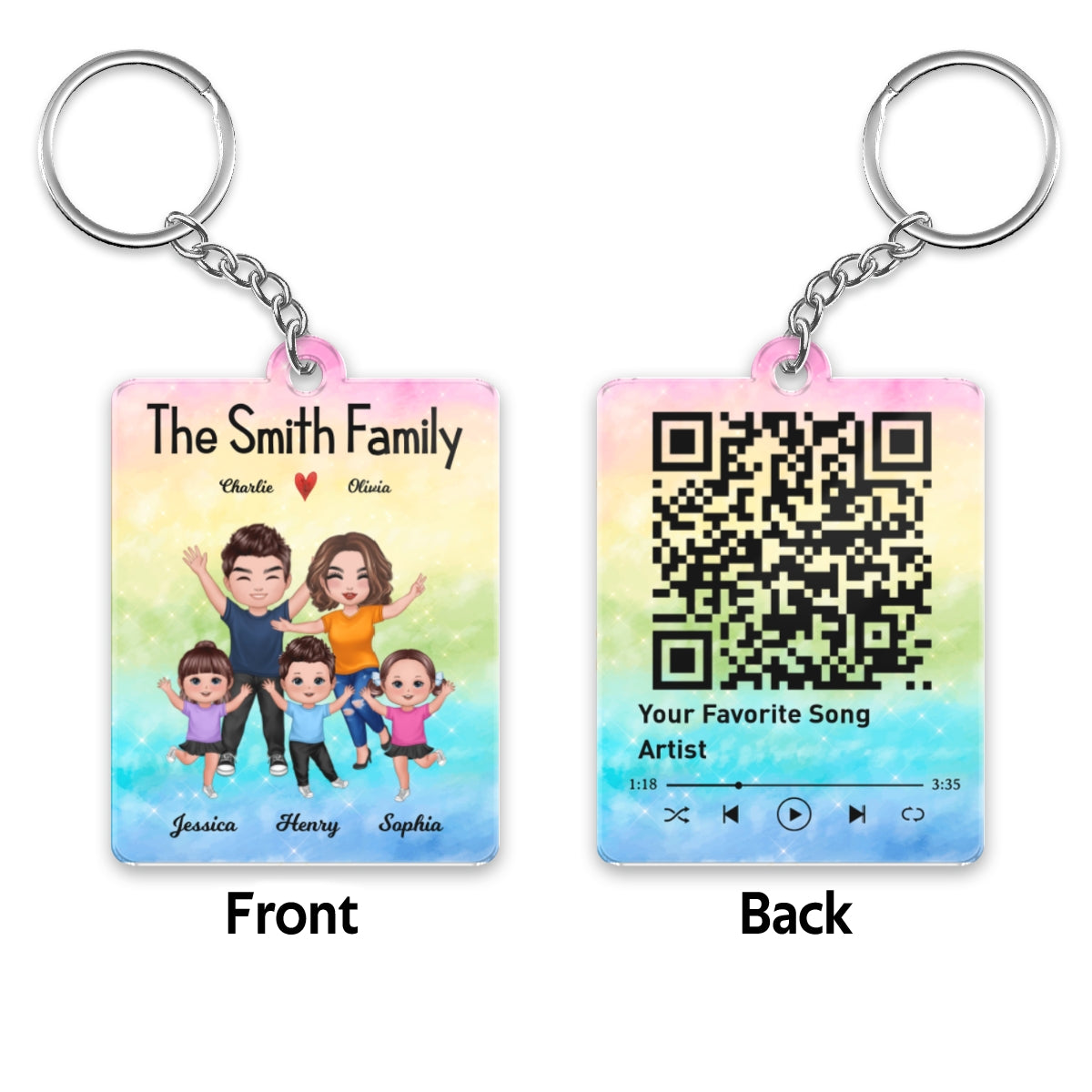 Whole Happy Family Kids Dog Cat Favorite Song QR Code Personalized Acrylic Keychain