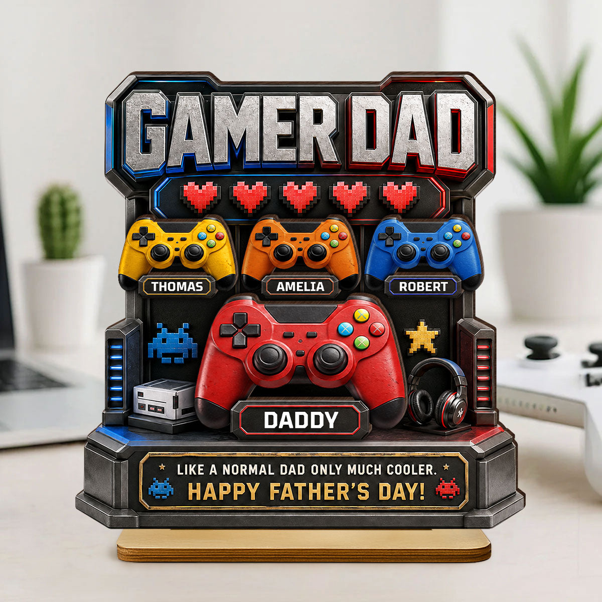Gamer Dad Much Cooler - Personalized 2-Layered Wooden Plaque - Father's Day Gift for Dad, Husband